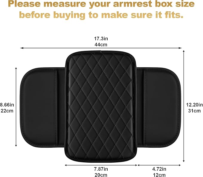 Car Armrest Cover Fit for Acura MDX Leather Center Console Cover Cushion with 2 Storage Bags(Black)