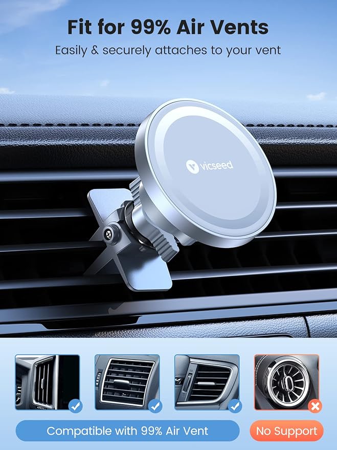 VICSEED for MagSafe Car Mount [Upgraded Strongest Magnet Power] Magnetic Phone Holder for Car Vent 360 Adjustable Magnetic Car Phone Holder Mount for iPhone 16 Pro Max 15 14 13 12 Plus Mini