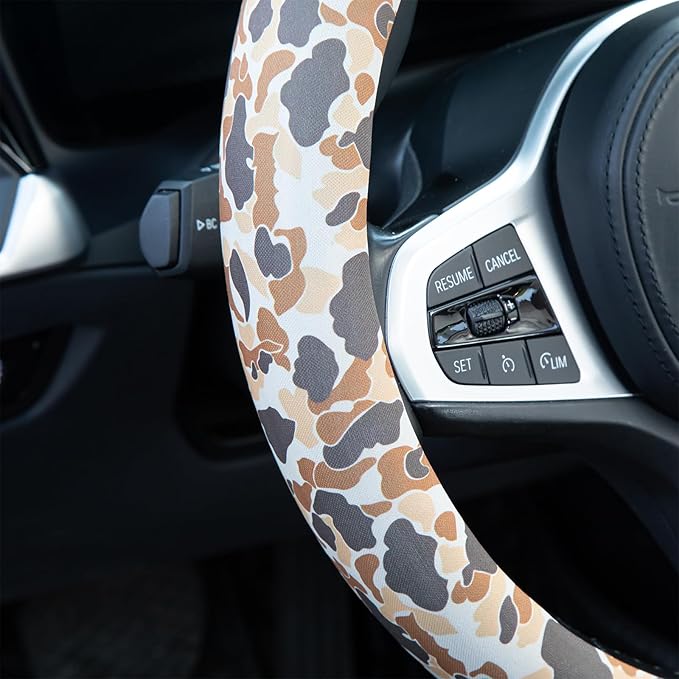 Tan Duck Camo Steering Wheel Cover Auto Steering Wheel Protector, Anti-Slip, Breathable, Absorbing Sweat, Universal Camo Car Accessories 14.5–15 inch,Fit for Most Car, Trucks, SUV