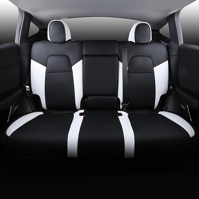 Suitable for Tesla Model Y Seat Covers, Waterproof Faux Leather Car Seat Covers Full Set for Tesla Model Y 2020 2021 2022 2023 2024 (Black+ White)