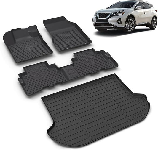 All Weather Car Floor Mats & Cargo Liner Set Fit for Nissan Murano 2017.5-2024 All Weather Protection TPE Automobile Floor Liners Trunk Mats Full Custom Set Accessories