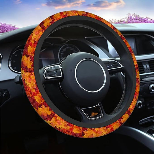 Swono Maple Leaves Steering Wheel Covers 15" Inch Red and Orange Autumn Maple Leaves Universal Fit Most Car Sedans SUVs Comfort Grip Comfortable Neoprene Breathable Steering Wheel Protector