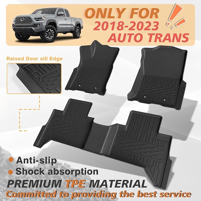 TripleAliners Floor Mats All Weather Compatible with 2018-2023 Toyota Tacoma Accessories Double Cab Front & Rear Custom Fit TPE Extra Door Sill Protection, Only for Auto Trans (Floor Mats)
