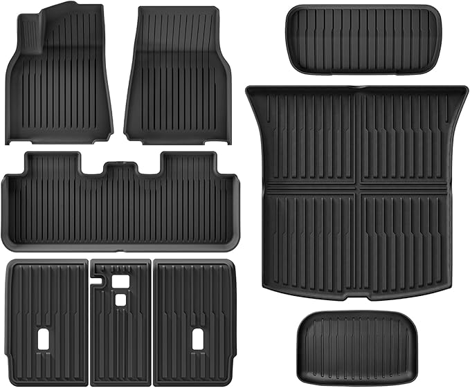 WEIZE Floor Mats & Cargo Liners Compatible with Tesla Model Y 2021-2023 2024, All Weather TPE Car Floor Mats Custom Fit Floor Liners Accessories, Front and Rear 2 Rows Set，Set of 3 Mats