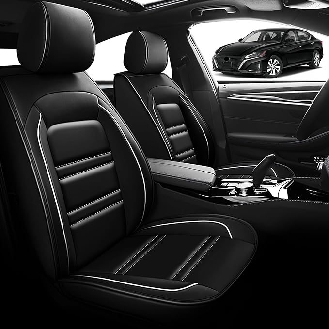 Seat Cover for Nissan Car Altima 1998-2025 | Car Seat Covers Front Seats, Waterproof Seat Protectors, Automotive Front Seat Covers (Front Seat, Black&White Line)