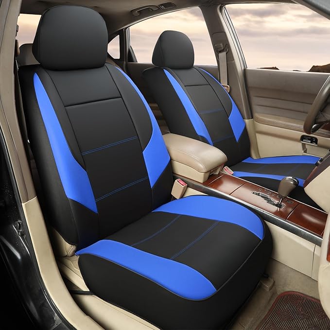 GIANT PANDA Front Seat Cover for Nissan, Leather Seat Protectors Custom Fit Nissan Rogue Altima Sentra Versa Kicks Frontier Murano Pathfinder Maxima (Blue+Black)