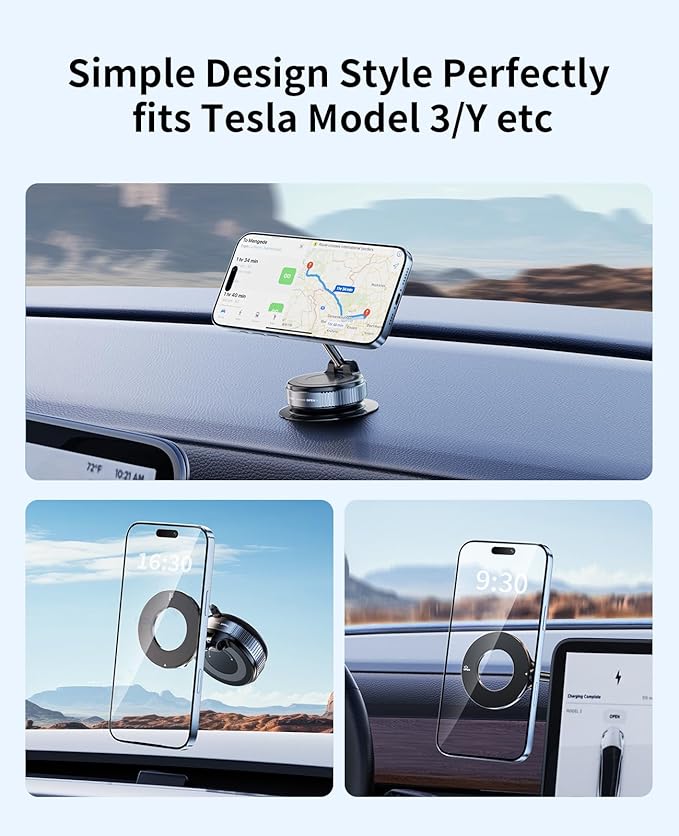 Suction Cup Phone Mount,Vacuum Magnetic Phone Holder for Car,360 Adjustable Vacuum Magnetic Phone Holder,Magnet Car Mount for All Smartphones & All Vehicle & Gym/Bathroom Mirror