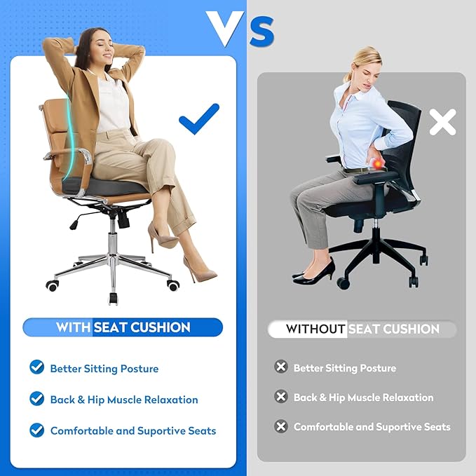 Seat Cushion, Office Chair Cushions, Car Seat Cushion, Non-Slip Sciatica & Back Coccyx Tailbone Pain Relief Chair Pad, Memory Foam Butt Pillow for Computer Desk, Wheelchair, Driving (Grey)