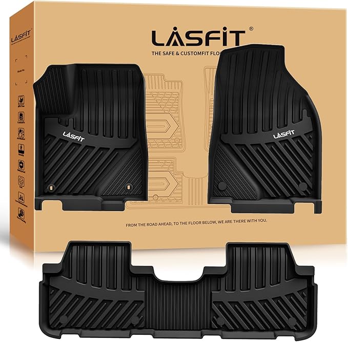 LASFIT Floor Mats for Toyota Highlander 2014-2019 (Not for Hybrid) All Weather Custom Fit Floor Liner for Highlander LE/XLE/SE/Limited/TPE Front and Rear 2 Row Car Mats,Black