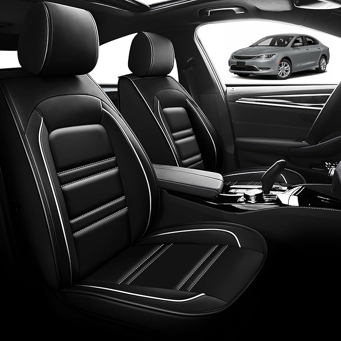 Seat Cover for Chrysler Car 200 2011-2017 | Car Seat Covers Front Seats, Waterproof Seat Protectors, Automotive Front Seat Covers (Front Seat, Black&White Line)