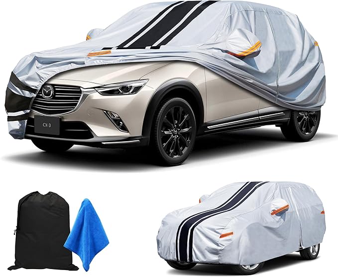 [2025 Upgrade] 10-Layer SUV Car Cover Waterproof All Weather. Outdoor Full Exterior Covers HR-V, Compass, Element, CHR, Mazda CX30 CX-30 Etc. Size A10 (Length UP to 181 inch)