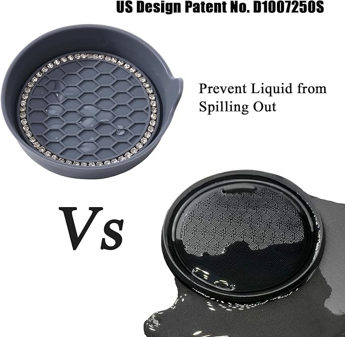 Amooca Car Cup Coaster Universal Non-Slip Cup Holders Bling Crystal Rhinestone Car Interior Accessories 2 Pack Grey