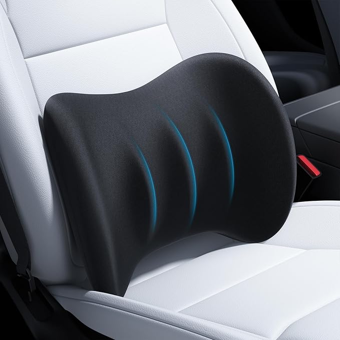 Wigoo 2025 Lumbar Support Pillow for Car [Ergonomic Design, Pressure Relief] Back Cushion for Driving Seat, Back Support Pillow for Car-Office Chair, Fits All Vehicles (Black 1-Pack)