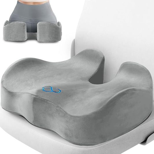 Seat Cushion, Chair Cushions, Office Chair Cushions, Anti-Slip Bottom & Removable Cover Tailbone Pain Relief Cushion, Memory Foam Seat Cushion for Office, Wheelchair, Car (Light Grey)