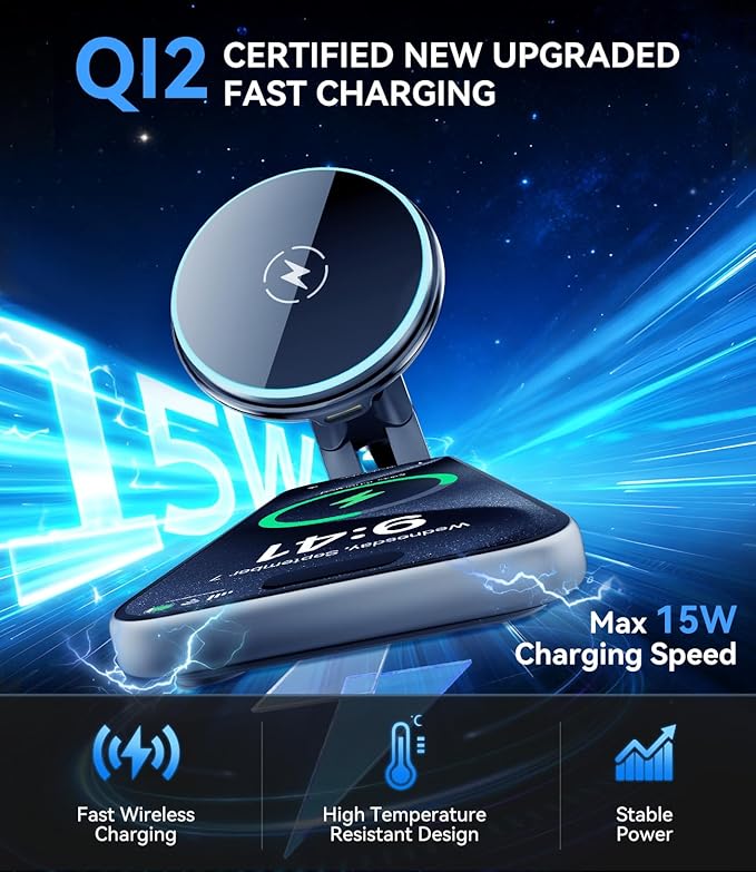 15w Charger Car Phone Mount for Magsafe, Air Vent Car Mount Magnetic Wireless Phone Holder for Mercedes Benz A/B/C/E/V/G/Class & Audi A1/A3/A3 for iPhone 17 16 15 14 13 12 Pro Max, Black