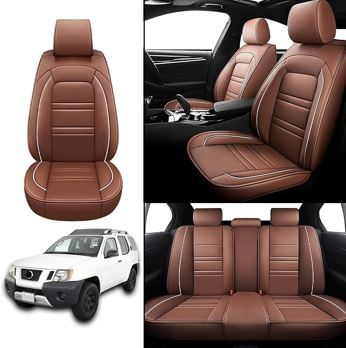 Seat Covers for Nissan Car Xterra 2000-2015 | 5-Seats Leather Seat Covers, Easy to Install Automotive Seat Covers Full Set (Full Set, Coffee)