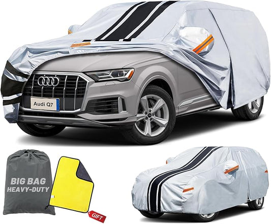 [2025 Upgrade] SUV Car Cover Custom Fit for Audi Q7/SQ7 (2006-2025), Waterproof All Weather for Automobiles Full Exterior Cover Rain Sun Snow UV Protector.