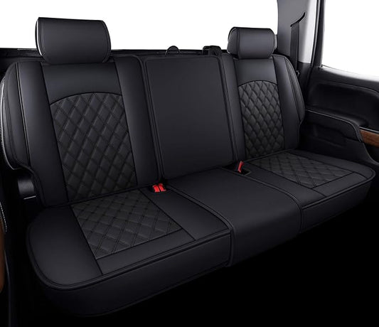 Aierxuan Back Seat Covers Compatioble with Chevy Silverado GMC Sierra Pickup Custom Fit 2007-2025 1500 2500HD 3500HD Crew Double Extended Cab Waterproof Leather Split Bench (Rear Seat/Black)