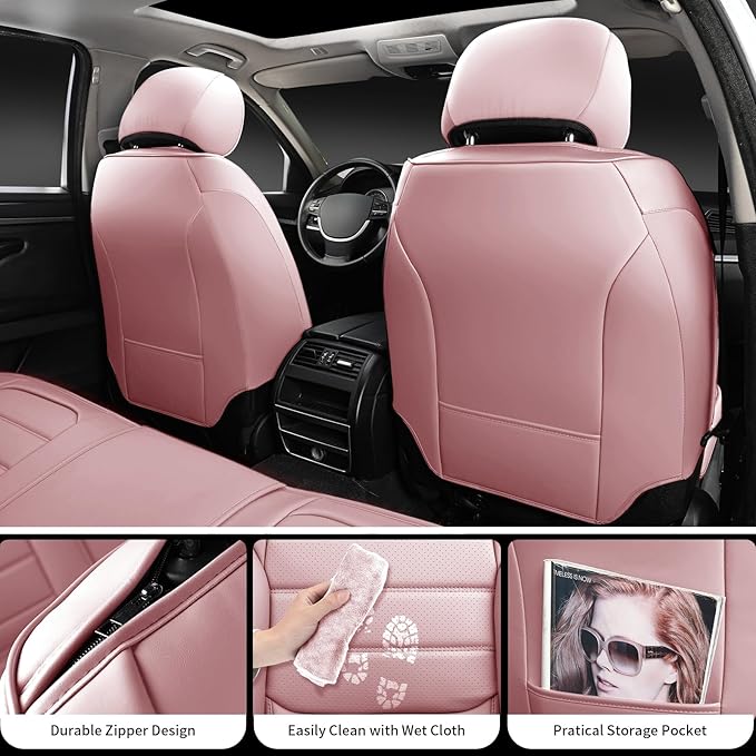 Pink Seat Covers for Cars, Waterproof Seat Covers, Leather Car Seat Covers 2 Pack, Universal Seat Cushion Protector for Most Cars