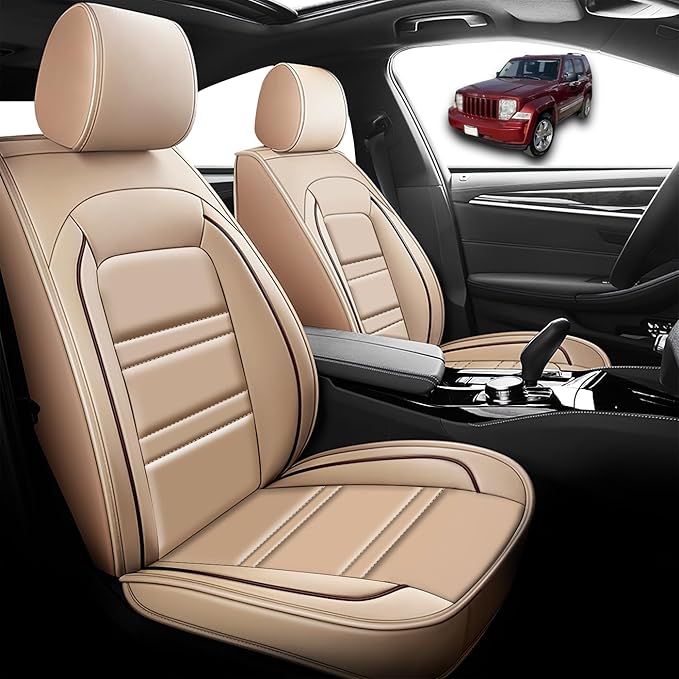 Seat Cover for JP Liberty 2002-2012 | Car Seat Covers Front Seats, Waterproof Seat Protectors, Automotive Front Seat Covers (Front Seat, Beige)