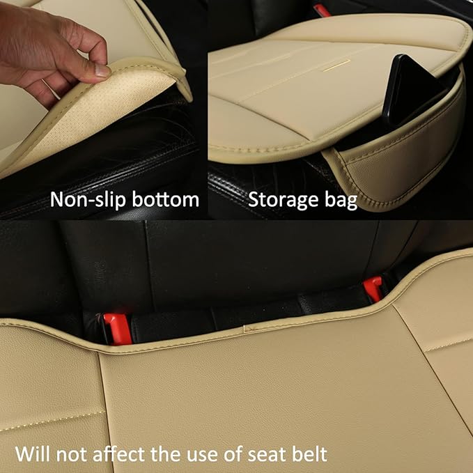 West Llama Bottom Seat Covers, Include 1 Pair Front Seat Protector and 1 Rear Seat Cover, Universal PU Leather Seat Covers for 90% Cars (Beige)