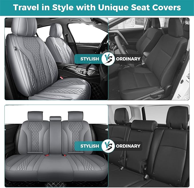 Leather Car Seat Covers - Breathable Faux Leather Seat Covers Full Set for Cars SUV Sedan - Waterproof - Grey