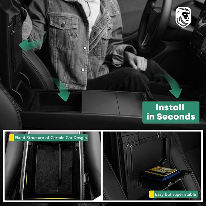 YHTAUTO Center Console Organizer Tray Fit 2024 2025 Tesla Model 3 Highland, Armrest Drawer Organizer, Armrest Hidden Compartment Storage Box, Center Console Tray, Model 3 Highland Accessories 3PCS