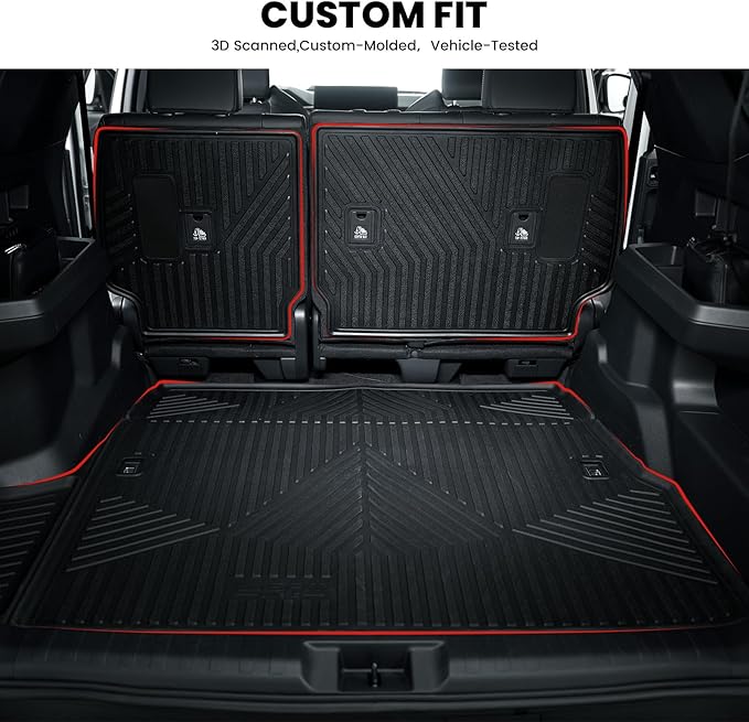 LASFIT Trunk&Seatback Mats for Toyota 4Runner 2013-2024 (5 Seats),All Weather TPE Custom Fit Floor Liner for 4 Runner 5th gen 2 Row Car Mats, Black(Not fit Equipped Sliding Cargo Tray Option)