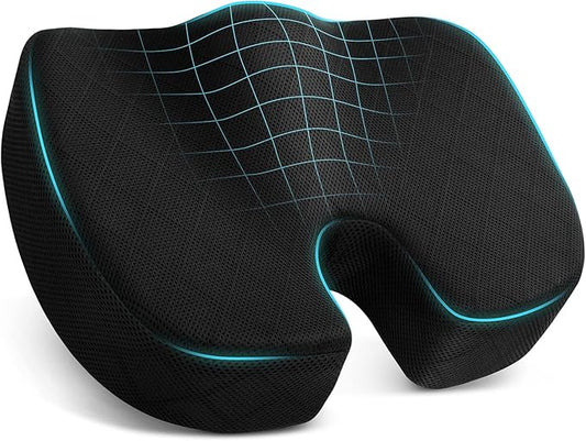 TushGuard Office/ Car Seat Cushion, Non-Slip Sciatica & Back Coccyx Tailbone Pain Relief Chair Pad, Memory Foam Butt Pillow for Computer Desk, Wheelchair, Driving (Black)