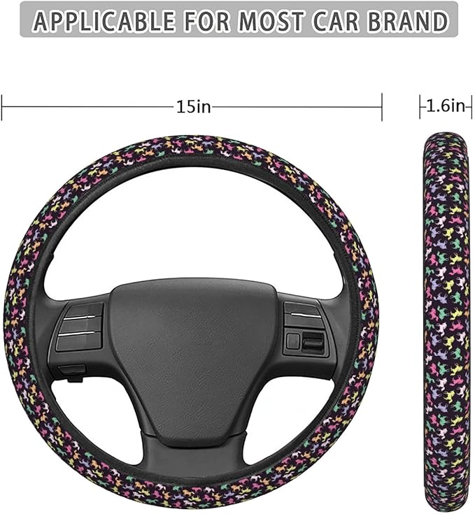Dujiea Colorful Unicorn Elastic Stretch Steering Wheel Cover, Anti-Slip and Durable Car Steering Wheel Accessories for Women Men, 15 Inch Universal Fit Car, Truck, SUV