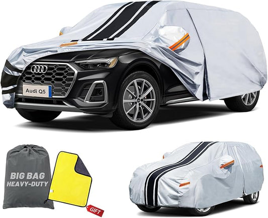 [2025 Upgrade] SUV Car Cover Custom Fit for Audi Q5/SQ5 (2009-2025), Waterproof All Weather for Automobiles Full Exterior Cover Rain Sun Snow UV Protector.