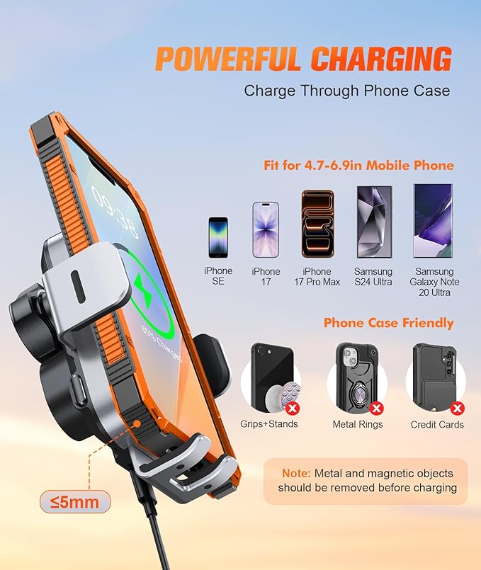 Wireless Car Charger Mount Auto Clamping, 15W Fast Charging Car Phone Holder Charger for Dash Windshield Vent for iPhone 17 16 15 14 13 12 Pro Max, Samsung Galaxy S25 S24+ S23 Ultra S22 S21+