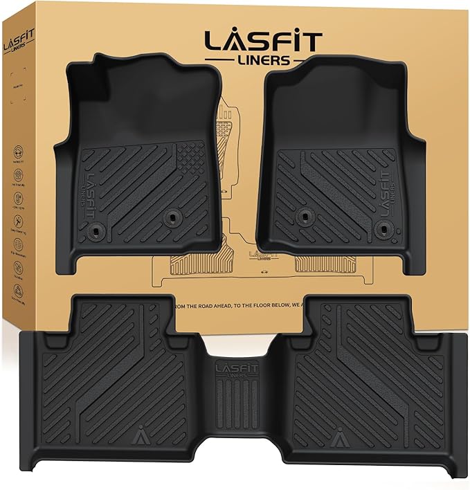 LASFIT Floor Mats for Toyota Tacoma 2005-2011 Access Cab Auto Tran, All Weather Custom Fit Floor Liner for Tacoma Second Row Optional with Center Storage Box,TPE Mats Front&Rear 2 Row, Black
