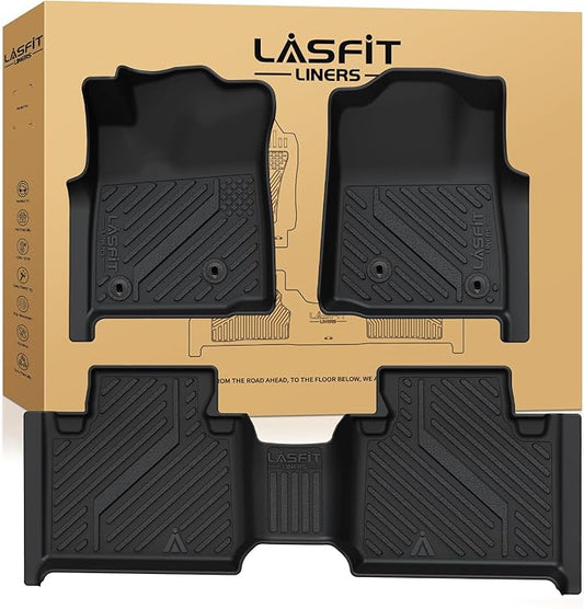 LASFIT Floor Mats for Toyota Tacoma 2005-2011 Access Cab Auto Tran, All Weather Custom Fit Floor Liner for Tacoma Second Row Optional with Center Storage Box,TPE Mats Front&Rear 2 Row, Black