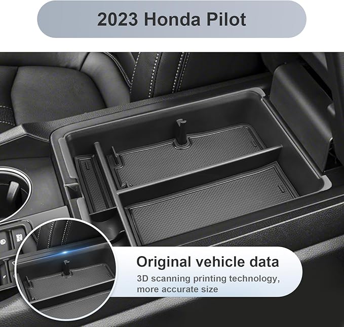 SKTU for 2023 2024 2025 Honda Pilot Center Console Organizer 2023-2025 Pilot/ 2024-2026 Passport Armrest Tray 2025 2026 Passport Console Tray 2024 2025 Pilot Accessories with Sunglasses Holder (Black)