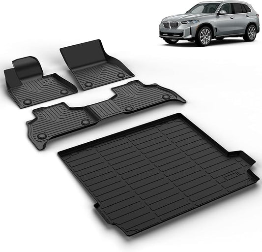 All Weather Car Floor Mats & Cargo Liner Set Fit for BMW X5 5 Seater 2019 2020 2021 2022 2023 2024 2025 2026 Floor Liners Trunk Liner X5 5 Passenger Cargo Mat Accessories Black