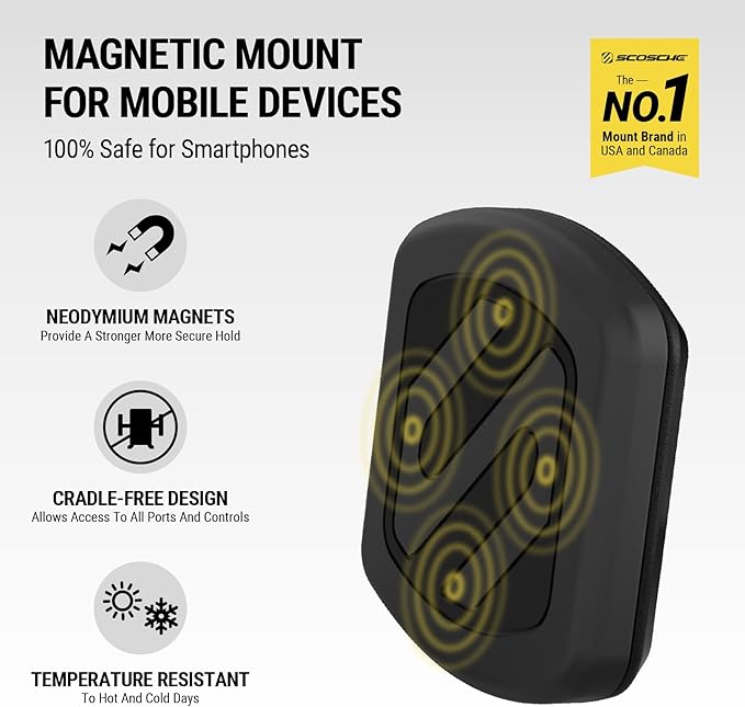 Scosche Magnetic Phone Mount for Car, USB Cigarette Lighter Adapter with Phone Holder, 12V Socket Plug-In, Adjustable Arm, Secure Magnet Grip, Built-In USB Charger for iPhone & Android Cell Phones