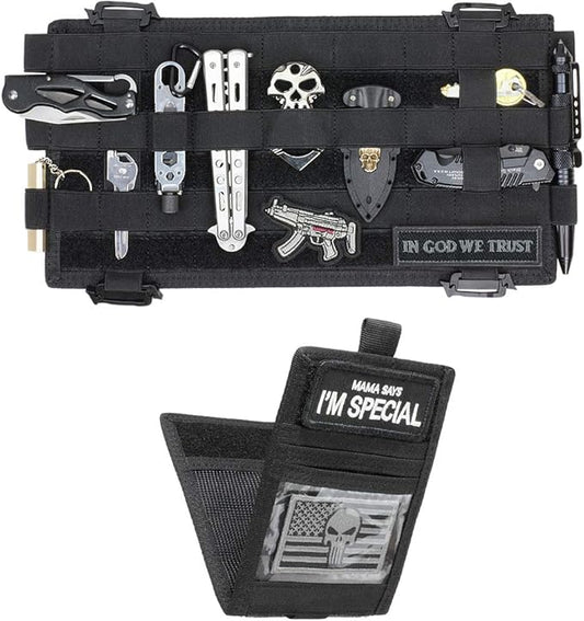 WYNEX Car Visor Organizer with Detachable Card Pouch | Auto Sun Visor Storage Molle Panel with Elastic Webbing Slots for Glasses & Tactical Gear | Fit Most Vehicle, SUVs & Trucks