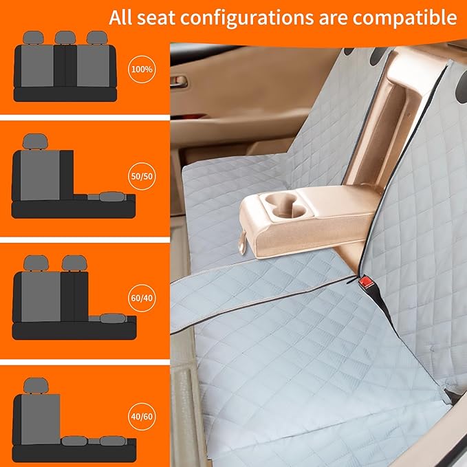 Dog Car Seat Cover for Back Seat, Waterproof Bench Backseat Protector, Nonslip Rear Seat Cover for Kids & Pets, Compatible with Middle Armrests and Fits for Cars, Trucks & SUVs