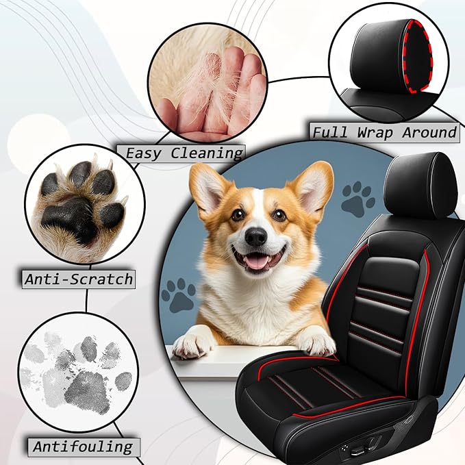 Seat Cover for kia Forte 2010-2024 | Car Seat Covers Front Seats, Waterproof Seat Protectors, Automotive Front Seat Covers (Front Seat, Black&Red Line)