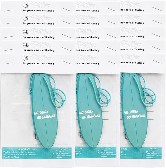 THEDOTS 15 Pack Coconut Lychee Surfboard Hanging Car Air Fresheners, Detachable Message Cards with Surfing Art, Long-lasting Scent for Car & Home