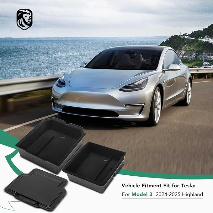 YHTAUTO Center Console Organizer Tray Fit 2024 2025 Tesla Model 3 Highland, Armrest Drawer Organizer, Armrest Hidden Compartment Storage Box, Center Console Tray, Model 3 Highland Accessories 3PCS