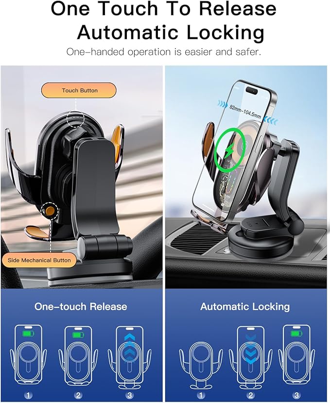 Wireless Car Charger, ESSAGER 15W Fast Charging Car Phone Holder Mount Auto Clamping Cell Phone Stand for iPhone 15 14 13 12 11 Pro Max, Samsung Galaxy S23 S22 S21