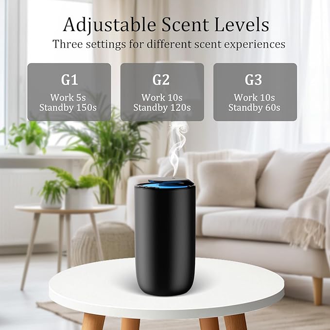 Waterless Diffuser for Essential Oil, Battery Operated Mini Fragrance Scent Air Machine, 3-Color Ambient Night Light, Aluminum, 0.51 Oz/15mL, 3 Countdown Timers & 3 Mist Levels for Home, Car, Titanium