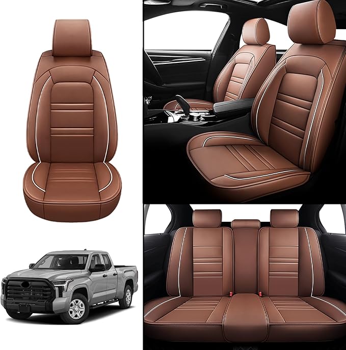Seat Covers for Toyota Tundra 2000-2025 | 5-Seats Leather Seat Covers, Easy to Install Automotive Seat Covers Full Set (Full Set, Coffee)