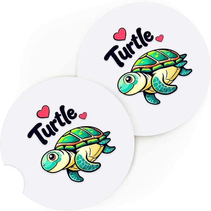2 Pack Turtle Car Cup Holder Coaster, Cute Car Interior Accessories Drink Coaster for Women & Men, Turtle Lovers Themed Gifts Stuff Accessories Things Merchandise Items!