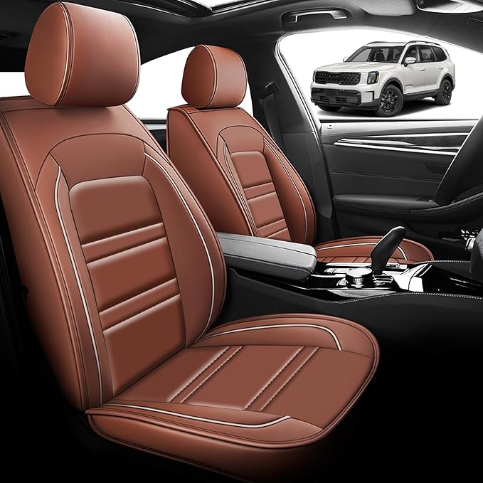 Seat Cover for kia Telluride 2020-2025 | Car Seat Covers Front Seats, Waterproof Seat Protectors, Automotive Front Seat Covers (Front Seat, Coffee)