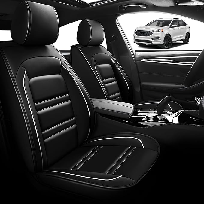 Seat Cover for Ford Edge 2007-2024 | Car Seat Covers Front Seats, Waterproof Seat Protectors, Automotive Front Seat Covers (Front Seat, Black&White Line)