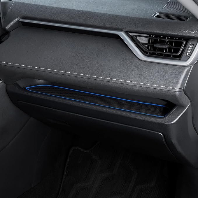 TOPINSTALL Accessorize Interior Liners Compatible with 2019-2024 2025 Toyota RAV4 & 2021-2025 RAV4 Prime, Anti Dust Cup Holder Insert, Premium Console Rubber Mat, Door Pocket Pad- 16PCS Blue Trim
