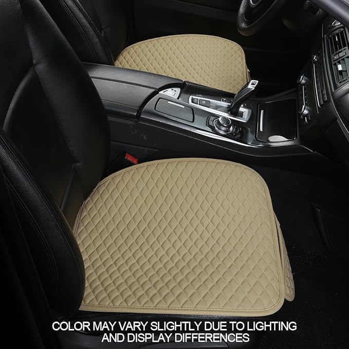 West Llama Pu Leather Car Seat Bottom Covers Protectors Include 1 Pair Front Driver Seat Pad Mat and 1 Rear Bench Cover Universal Fit 90% Vehicles,Beige